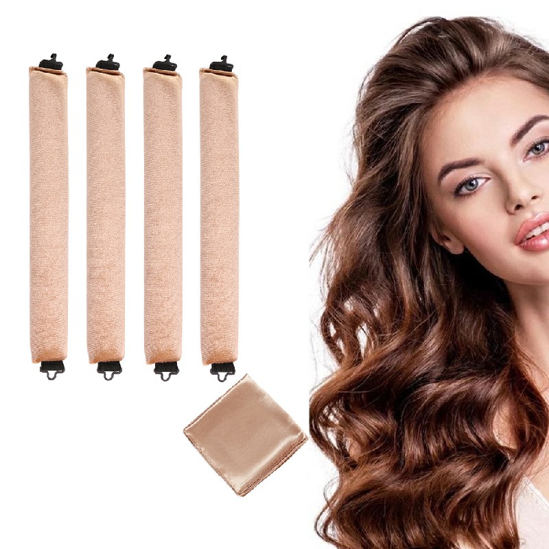 5pcs Overnight Heatless Hair Curler Blowout Rods Heatless Curls Flexi Rods with Silk Scarf Khaki