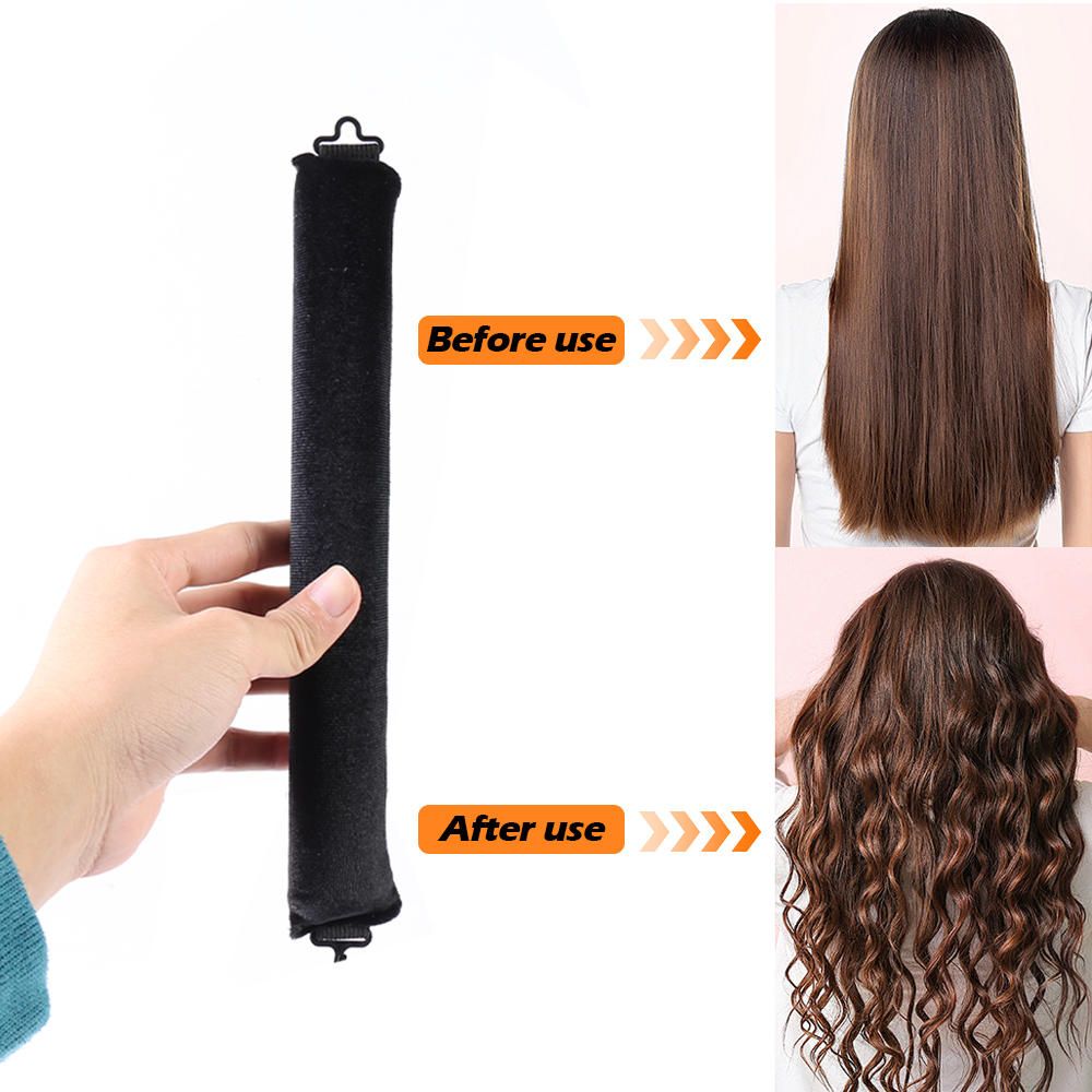 5pcs Overnight Heatless Hair Curler Blowout Rods, Heatless Curls Flexi Rods with Silk Scarf Black
