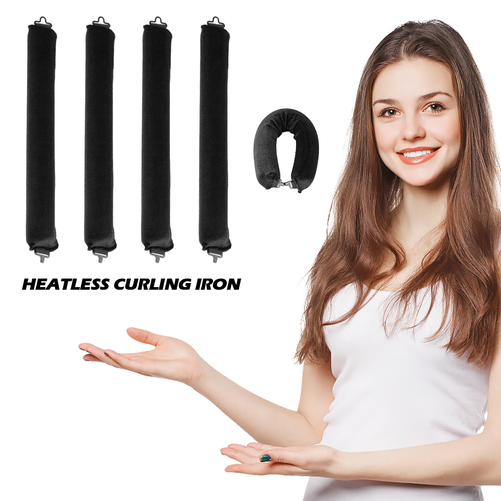 5pcs Overnight Heatless Hair Curler Blowout Rods, Heatless Curls Flexi Rods with Silk Scarf Black