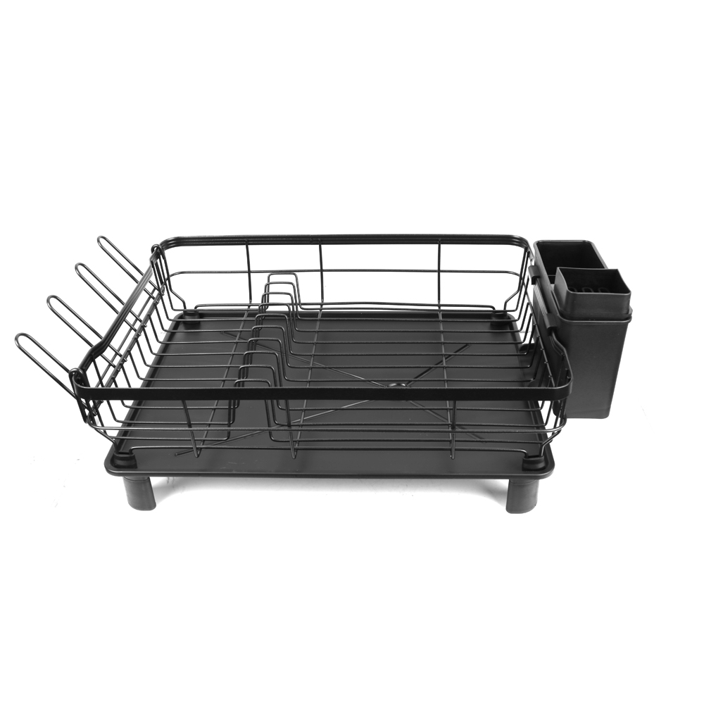 Stainless Steel Dish Drying Rack with Drip Tray and Utensil Holder Home Black