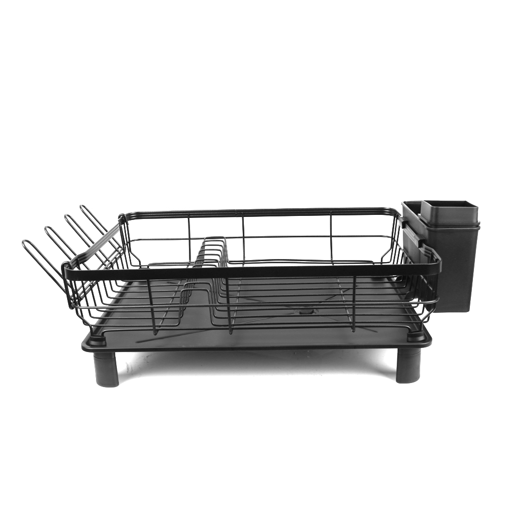 Stainless Steel Dish Drying Rack with Drip Tray and Utensil Holder Home Black