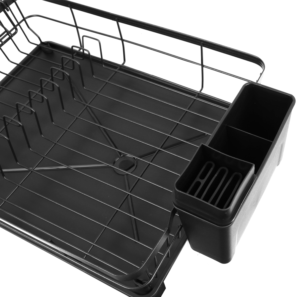 Stainless Steel Dish Drying Rack with Drip Tray and Utensil Holder Home Black