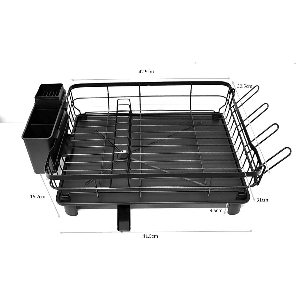 Stainless Steel Dish Drying Rack with Drip Tray and Utensil Holder Home Black