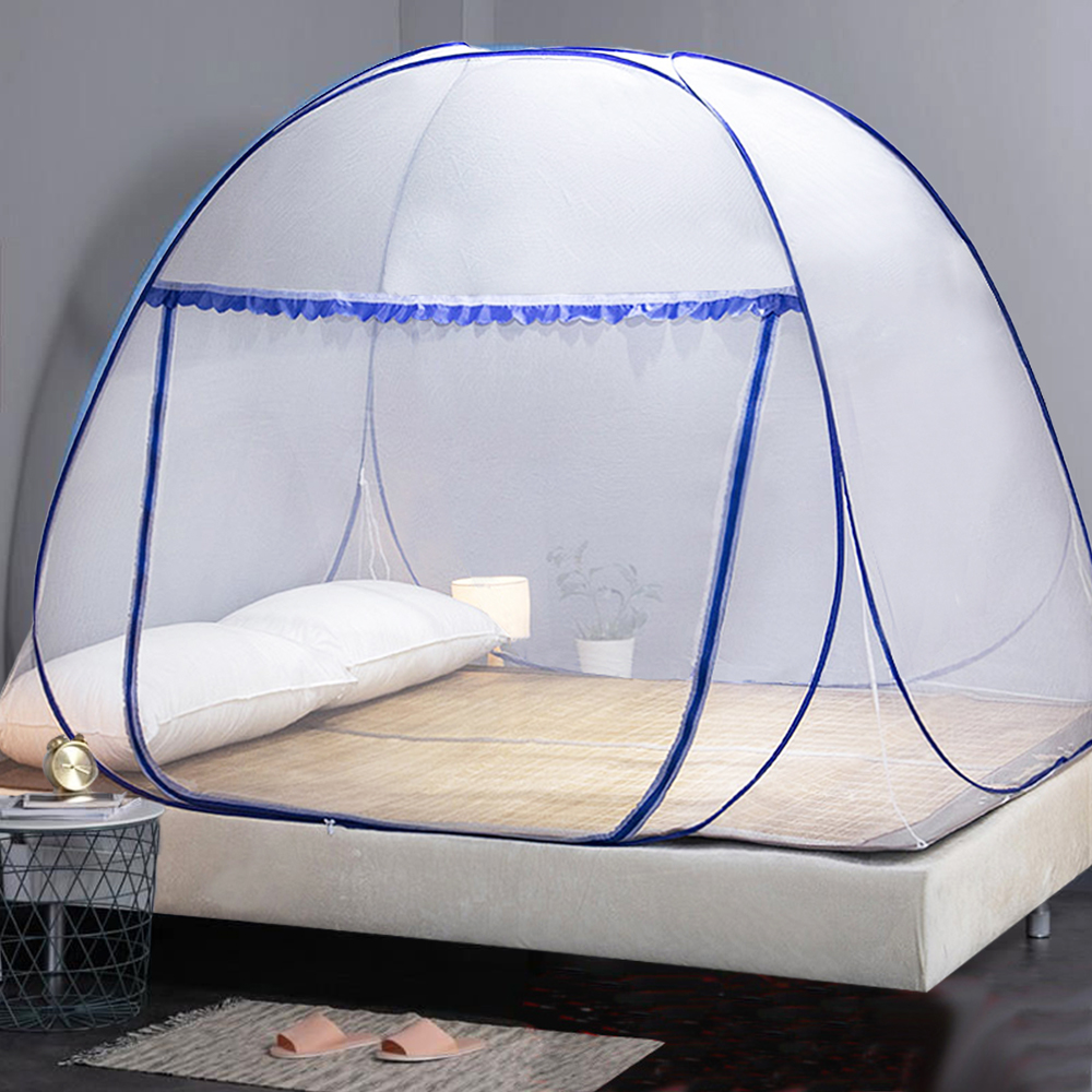 Yurt Mosquito Net Pop-Up Netting Tent with Lace Cover Single Door 100 x 190cm Blue