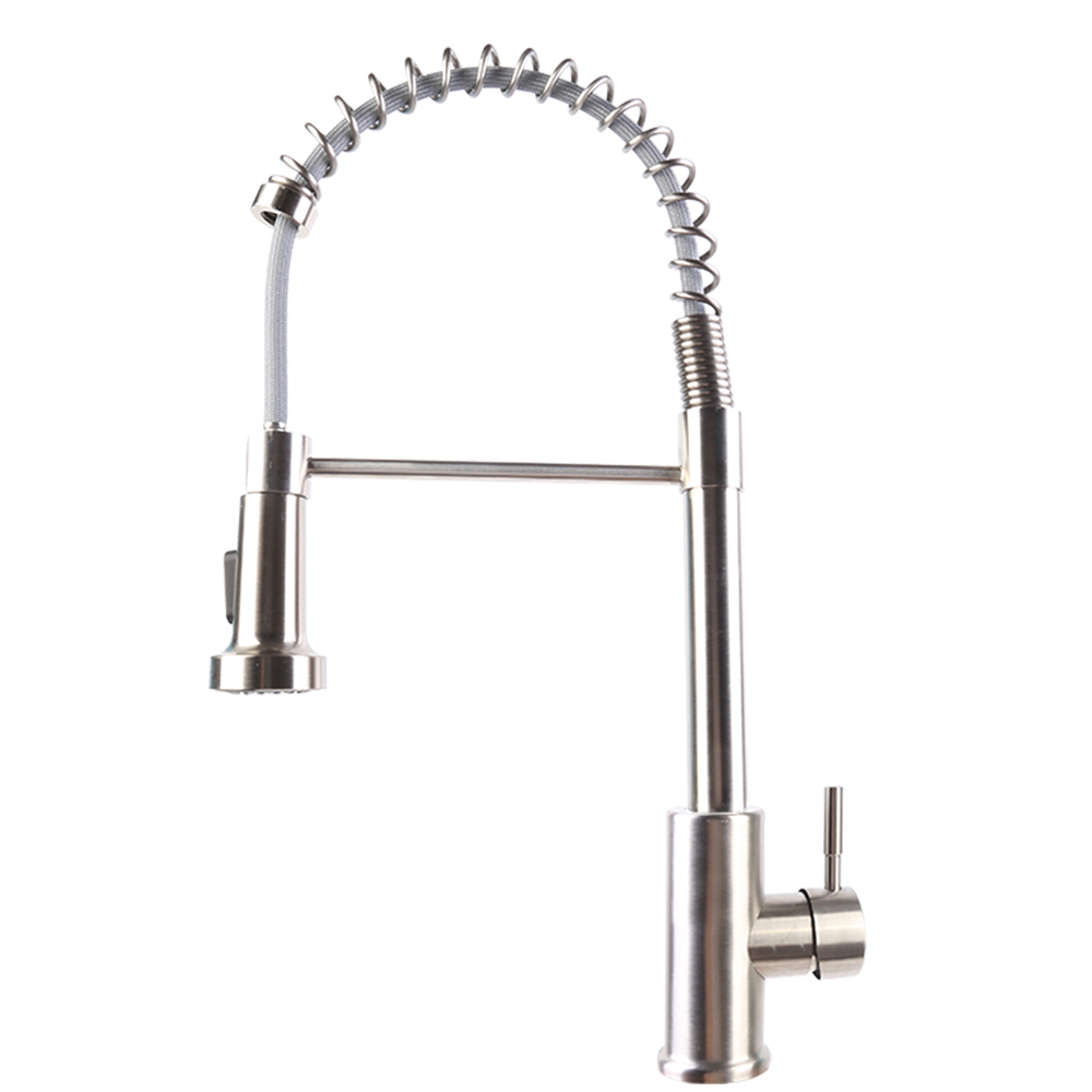 Monobloc Sink Mixer Tap with Pull-Out Hose Sprayer Single Lever Silver
