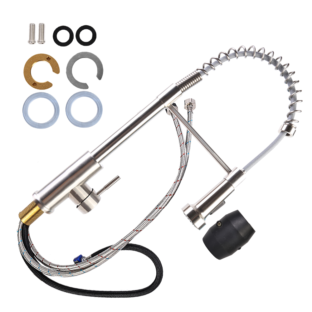 Monobloc Sink Mixer Tap with Pull-Out Hose Sprayer Single Lever Silver