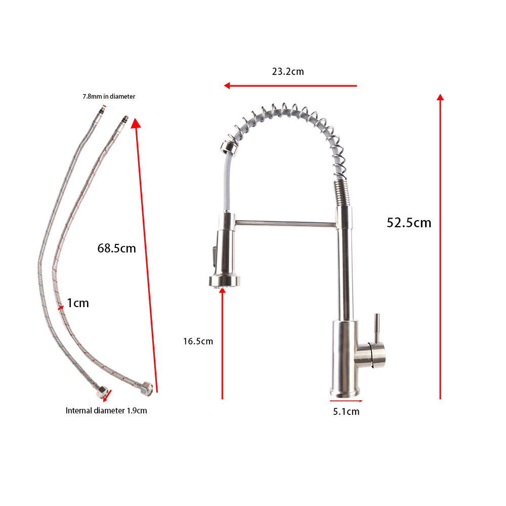 Monobloc Sink Mixer Tap with Pull-Out Hose Sprayer Single Lever Silver