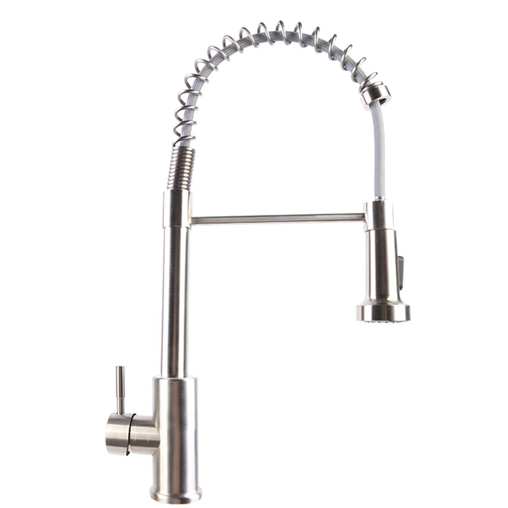 Monobloc Sink Mixer Tap with Pull-Out Hose Sprayer Single Lever Silver