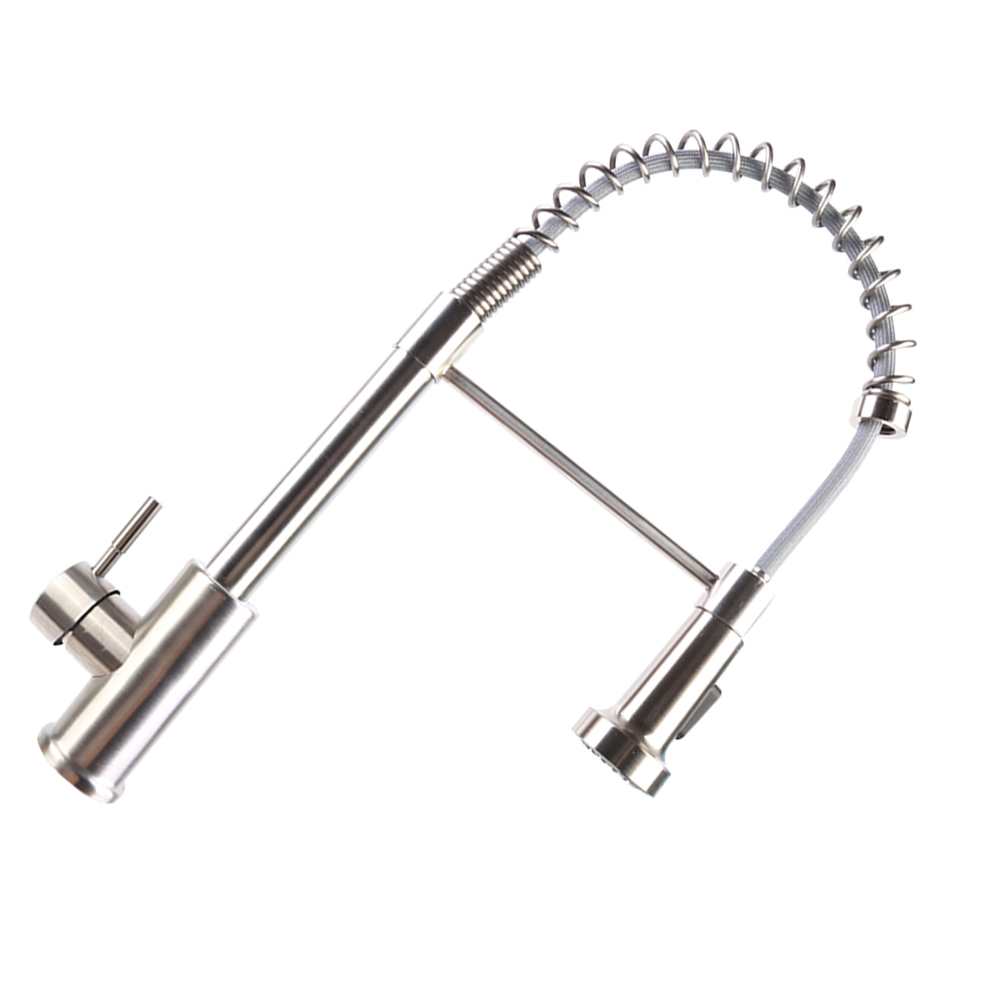 Monobloc Sink Mixer Tap with Pull-Out Hose Sprayer Single Lever Silver
