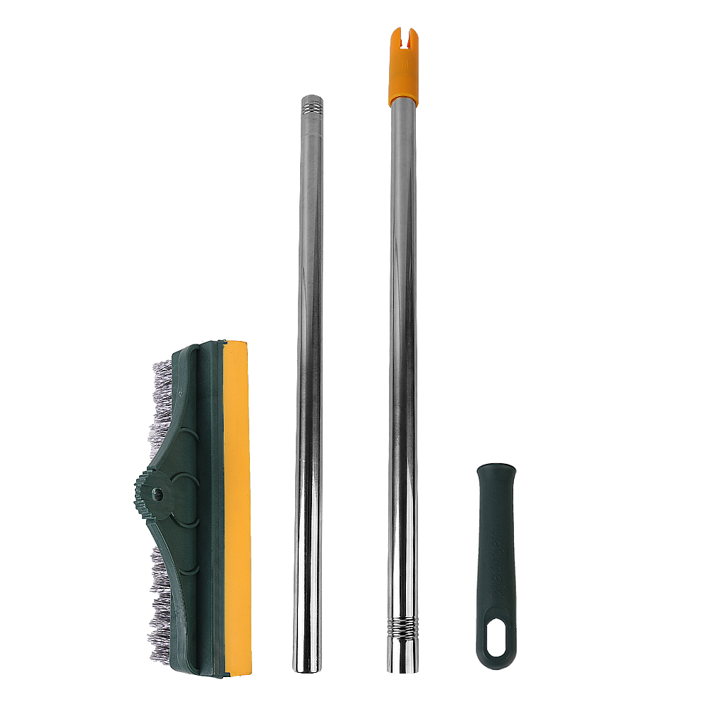 3 in 1 Floor Scrub Brush with Squeegee Mop Water Scrubber 120-Degree Rotating Head Yellow + Green