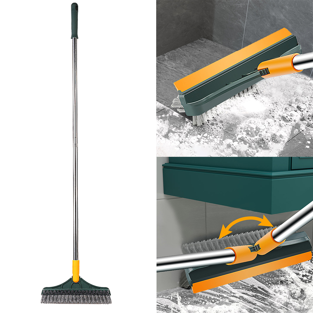 3 in 1 Floor Scrub Brush with Squeegee Mop Water Scrubber 120-Degree Rotating Head Yellow + Green