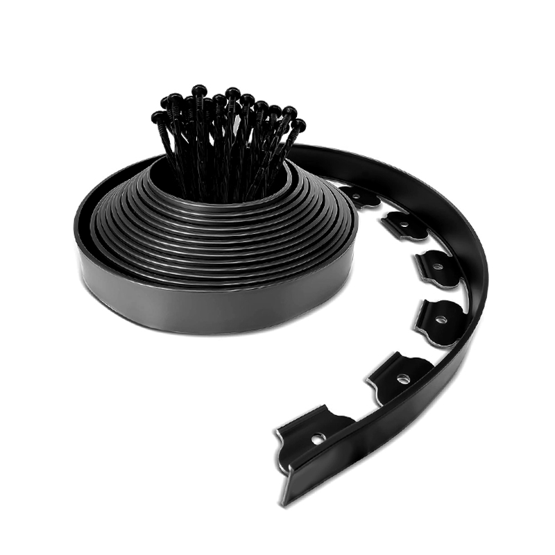 10 Metre Flexible Garden Border Edging for Grass Lawn Path with Pegs Black