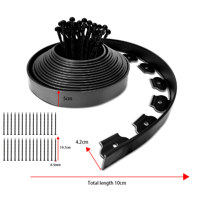 10 Metre Flexible Garden Border Edging for Grass Lawn Path with Pegs Black