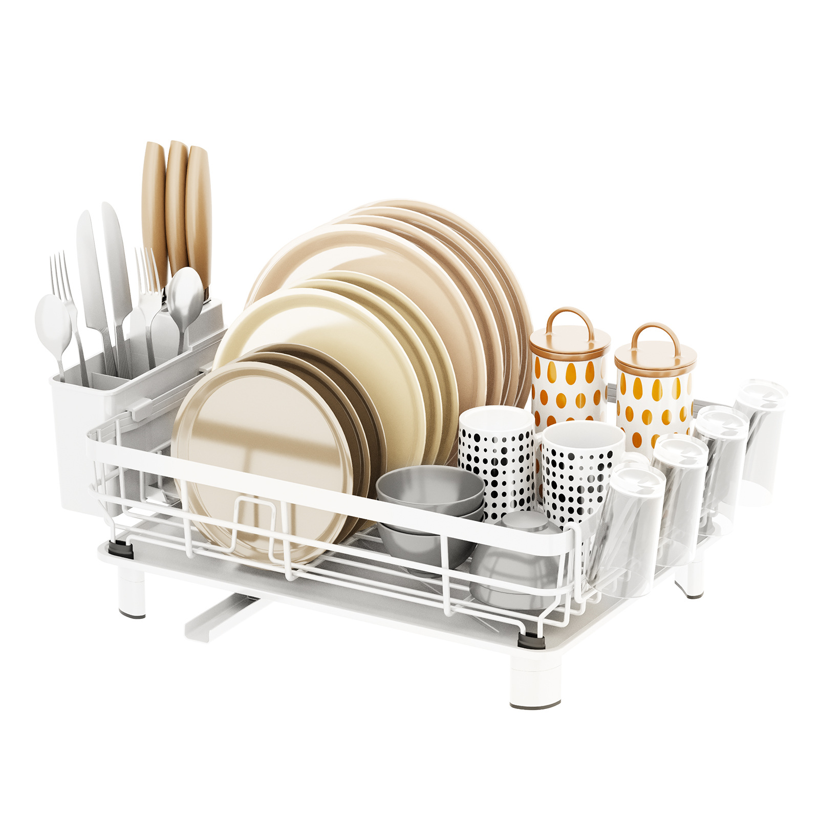 Stainless Steel Dish Drying Rack with Drip Tray Utensil Holder Sink Drying Rack White