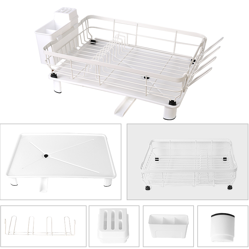 Stainless Steel Dish Drying Rack with Drip Tray Utensil Holder Sink Drying Rack White