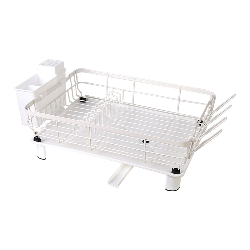 Stainless Steel Dish Drying Rack with Drip Tray Utensil Holder Sink Drying Rack White