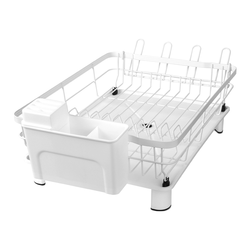 Stainless Steel Dish Drying Rack with Drip Tray Utensil Holder Sink Drying Rack White