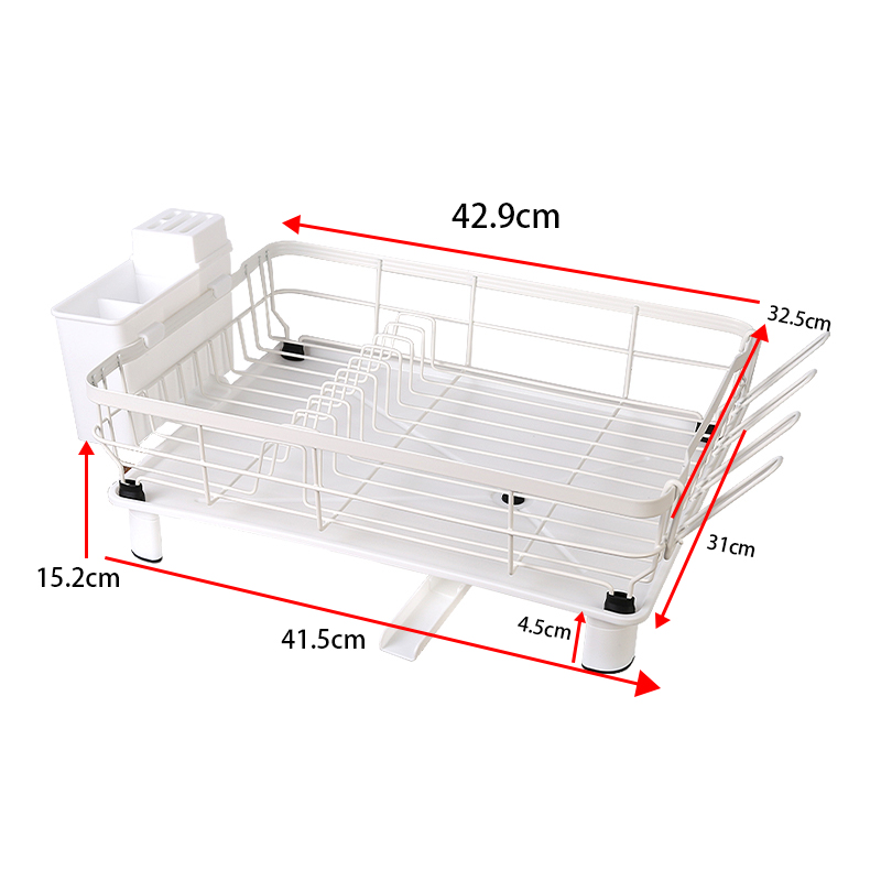 Stainless Steel Dish Drying Rack with Drip Tray Utensil Holder Sink Drying Rack White