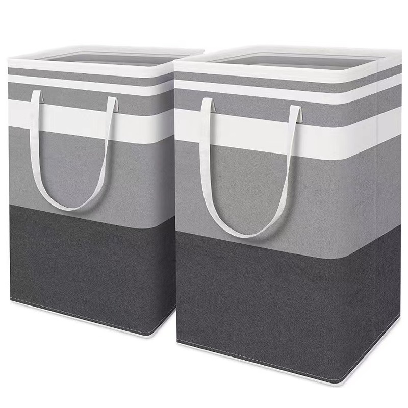 2PCS Folding Laundry Basket Hamper Storage Bin with Handle Grey + Black