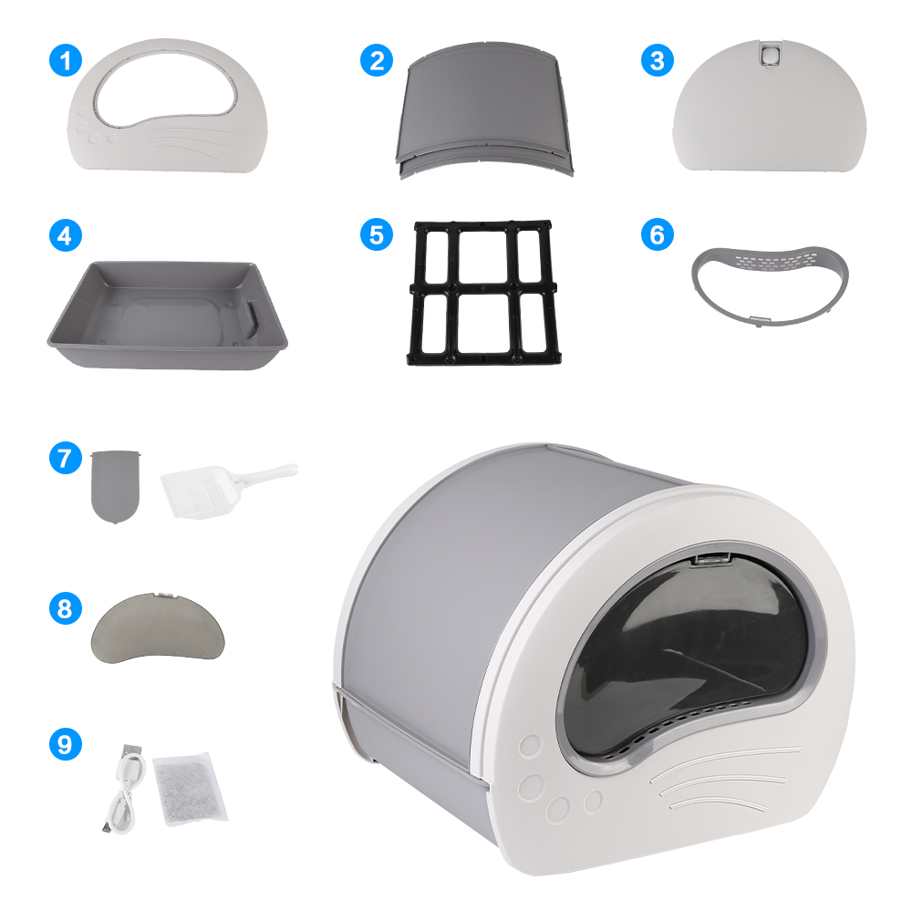 Grey Large Cat Litter Box Anti-Splashing Cat Pan Drawer with Sterilizing Light