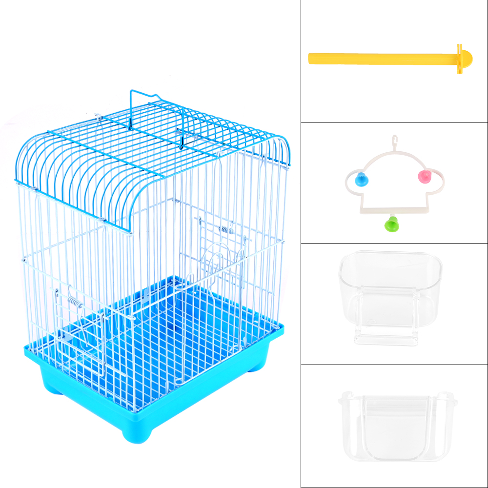 Blue Small Bird Cages 22cm x 27cm x 16cm for Canaries Finches Metal with Accessories