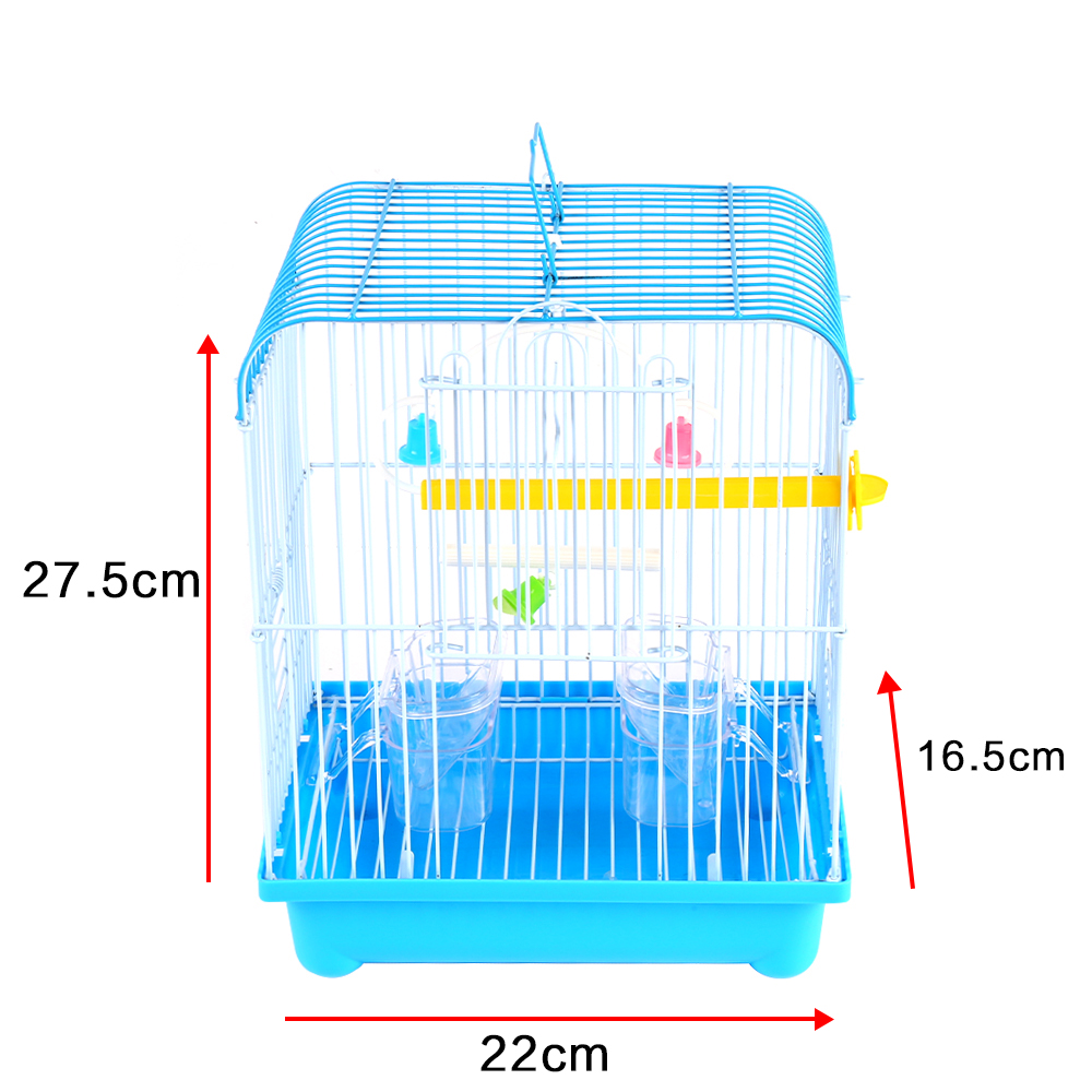 Blue Small Bird Cages 22cm x 27cm x 16cm for Canaries Finches Metal with Accessories