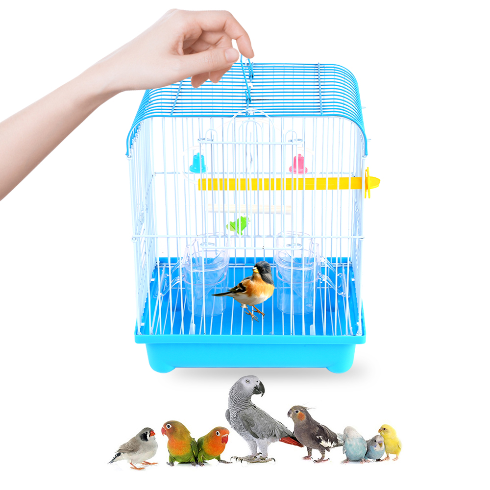 Blue Small Bird Cages 22cm x 27cm x 16cm for Canaries Finches Metal with Accessories