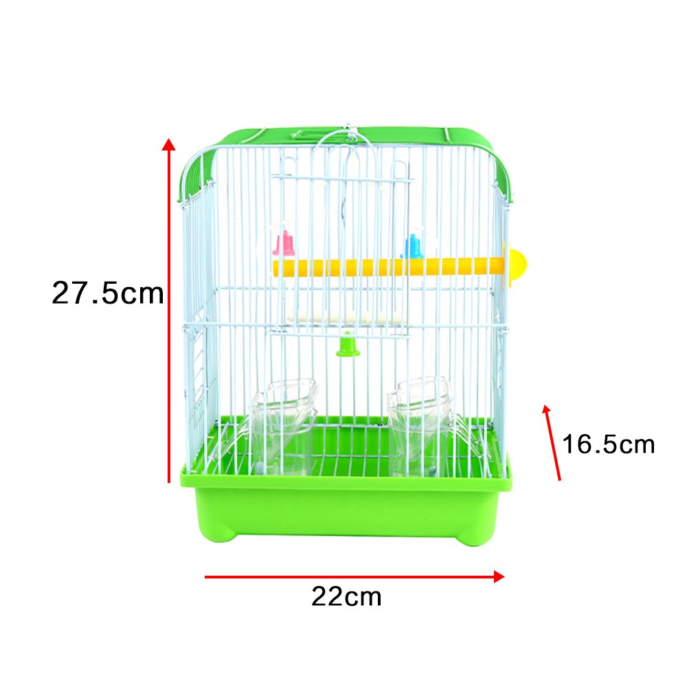 Green Small Bird Cages 22cm x 27cm x 16cm for Canaries Finches Metal with Accessories