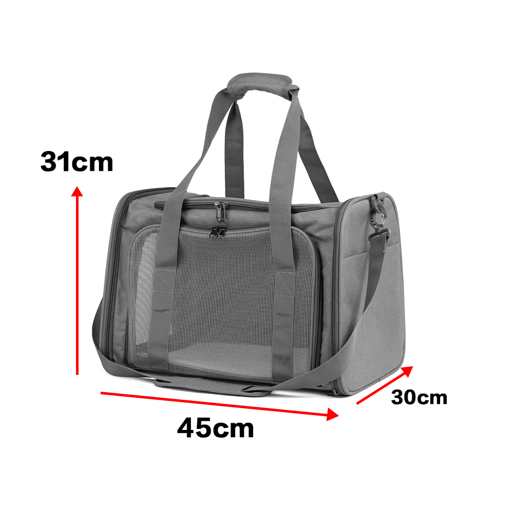 Grey Large Pet Carrier Bag Soft Fabric Foldable Portable Travel Cat Bag
