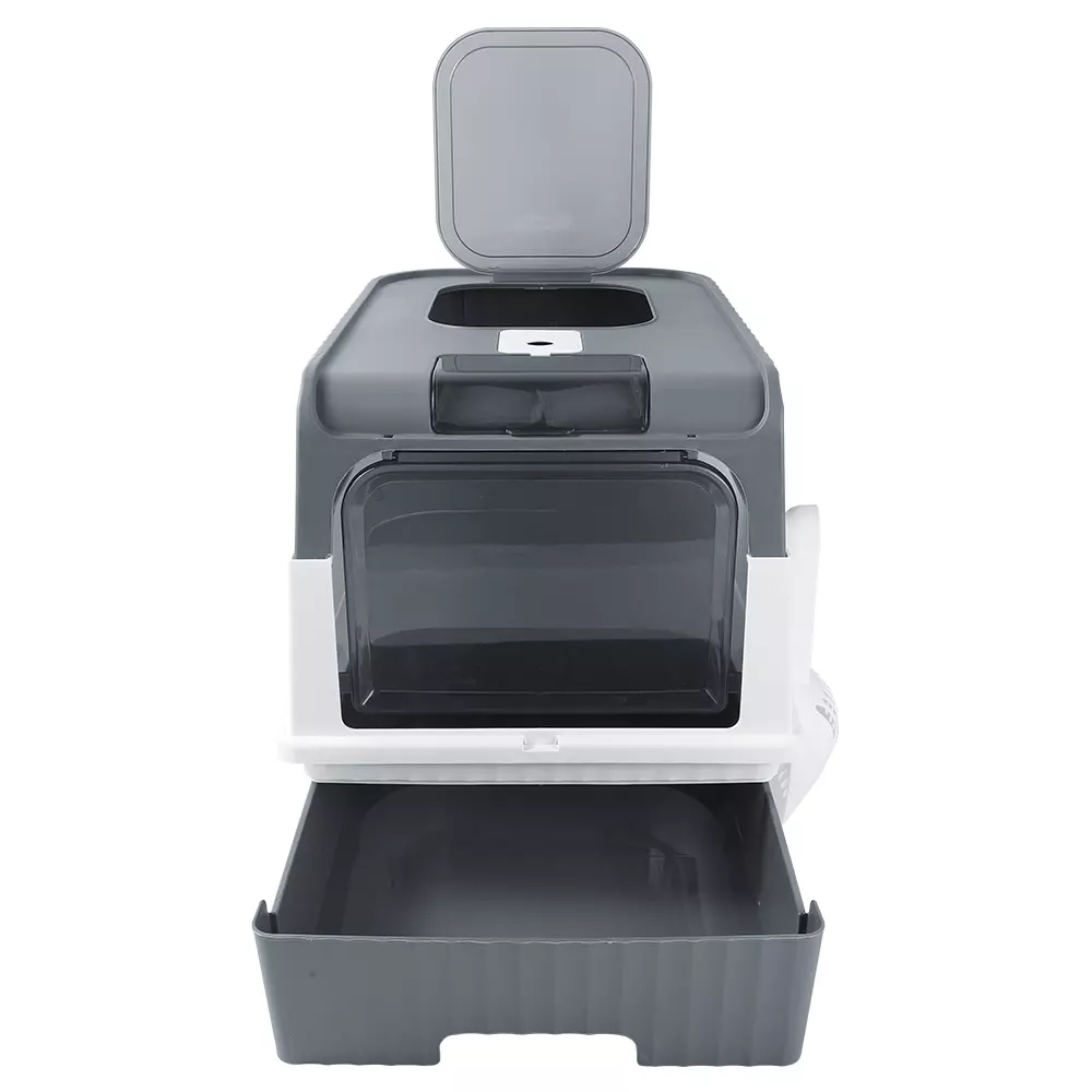 Large Grey Anti-Splashing Self-Cleaning Cat Litter Box Drawer Pan Useful Cat Potty Tray