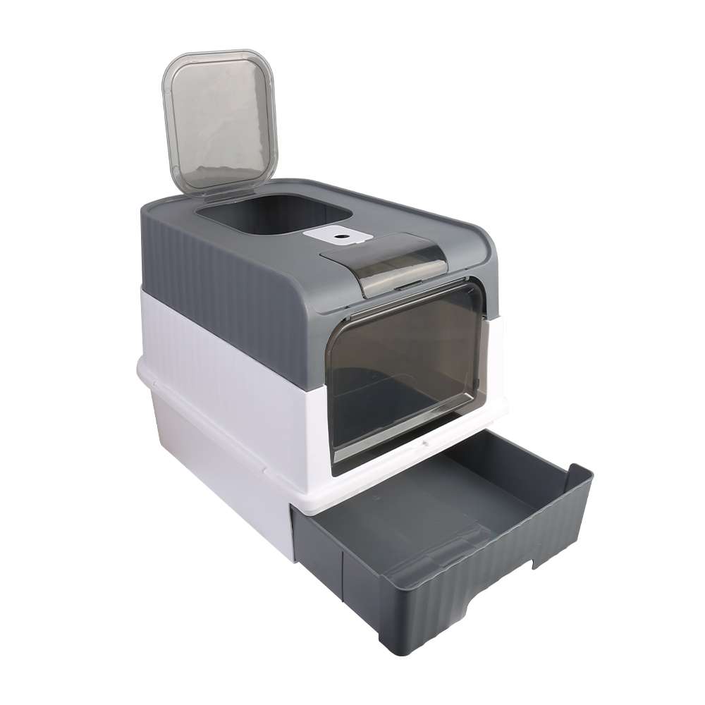 Large Grey Anti-Splashing Self-Cleaning Cat Litter Box Drawer Pan Useful Cat Potty Tray