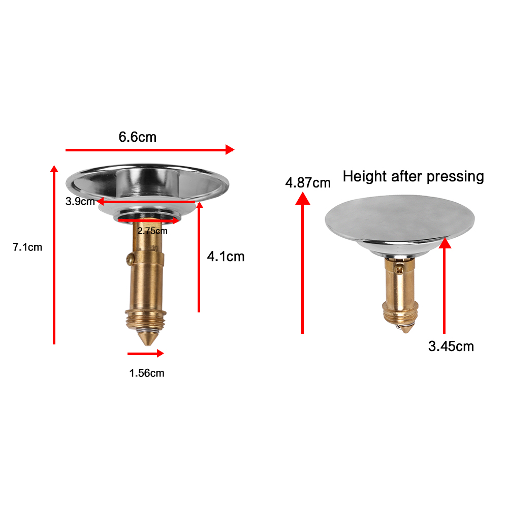 Pop Up Basin Sink 66mm Push Button Push Drain Stopper Plugs Click Clack Plug Bolt