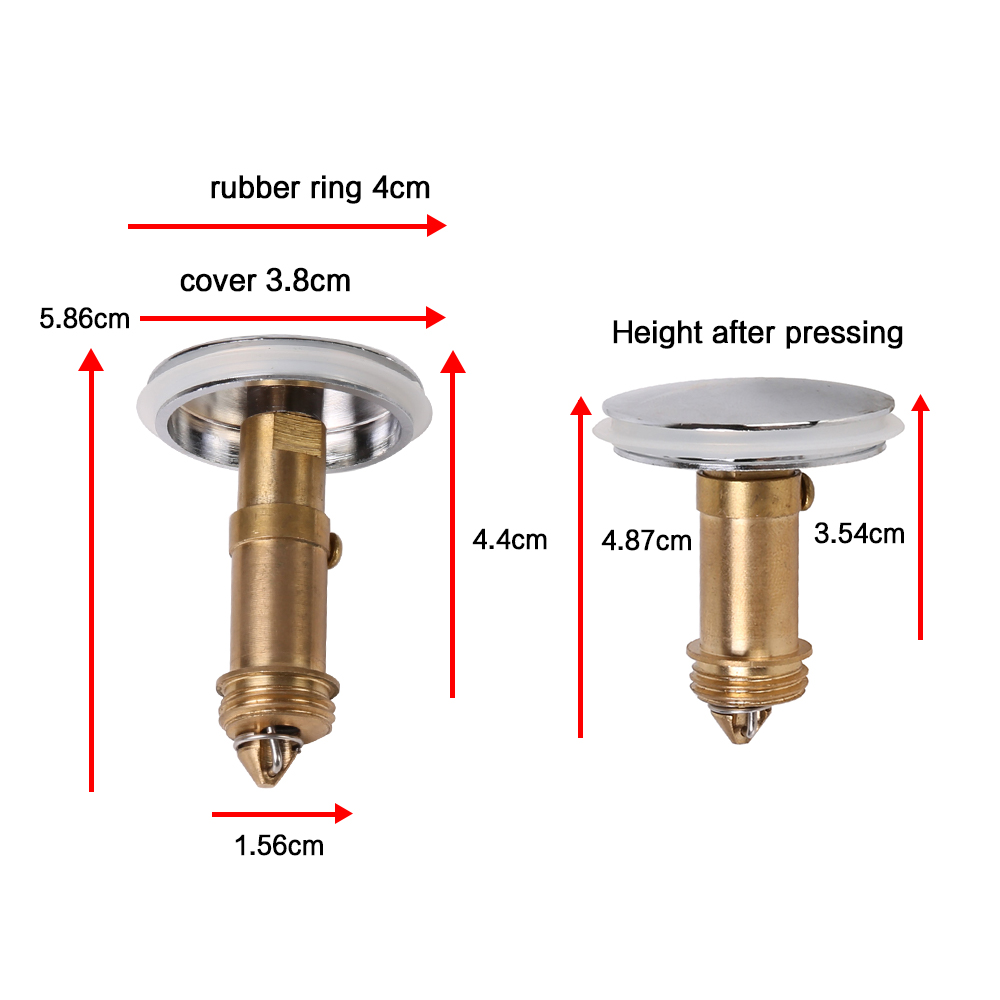 Pop Up Basin Sink 38mm Push Button Push Drain Stopper Plugs Click Clack Plug Bolt