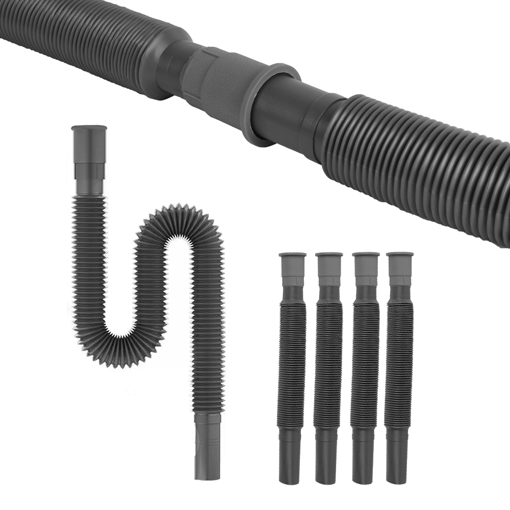 Grey 5 Pcs Collapsible Flexible Drainage Waste Water Pipes for Kitchen Bathroom Motorhome