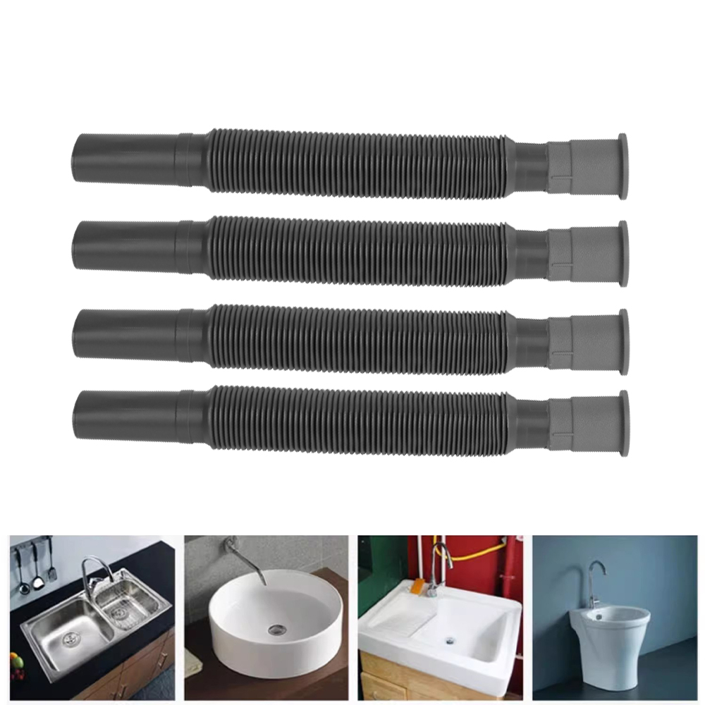 Grey 5 Pcs Collapsible Flexible Drainage Waste Water Pipes for Kitchen Bathroom Motorhome