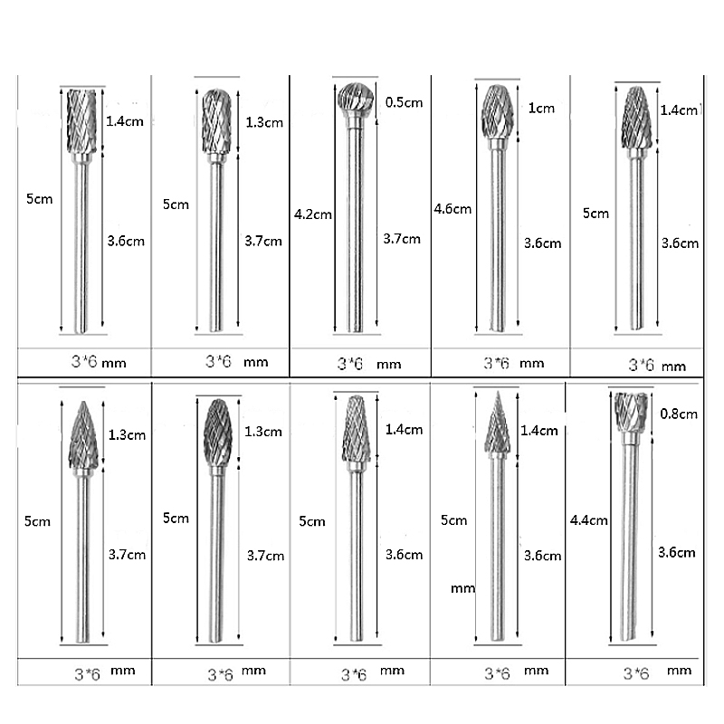 10 pcs Rotary Burr Bit Tungsten Carbide Point Die Grinder Shank Carving Set