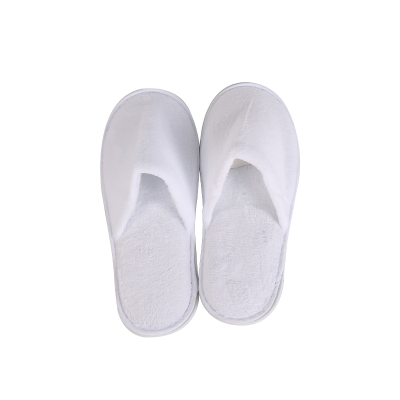 10 Pairs Hotel Slippers Terry Coral Fleece Slippers Closed Toe Hotel Spa Guest Slippers 29cm White