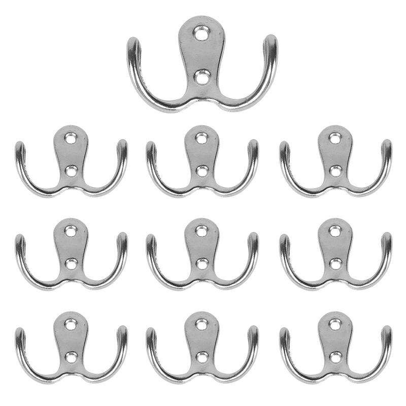10PCS Silver Metal Double Coat Hooks Heavy Duty Door Hooks with Screws