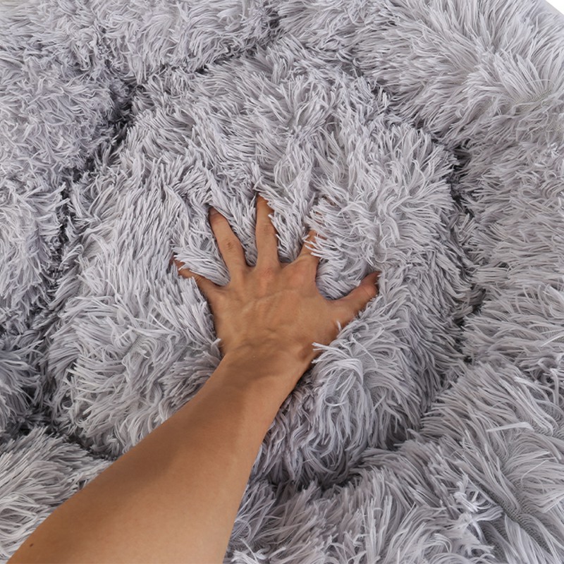 Pet Calming Plush Bed Round Cushion Without Zippers Grey Diameter 70cm