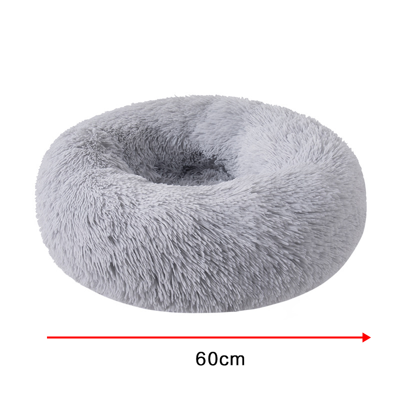 Pet Calming Plush Bed Round Cushion Without Zippers Grey Diameter 70cm