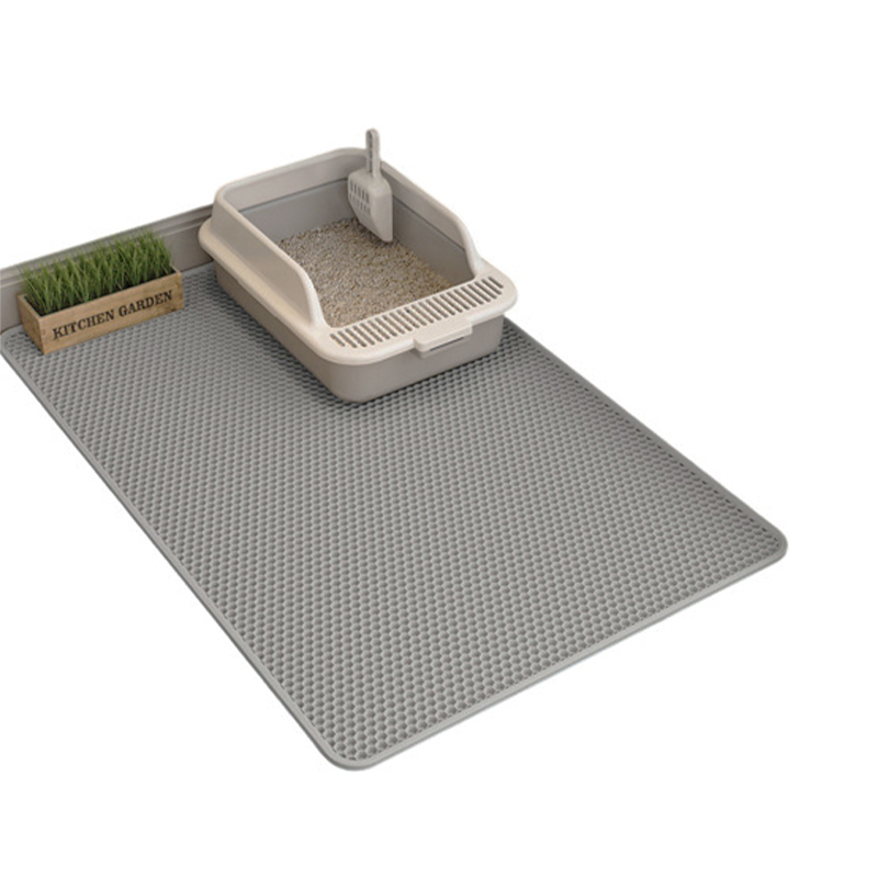 Washable Double Layer Cat Litter Mat Non Slip Pad for Litter Box Paw Cleanup Pets Grey