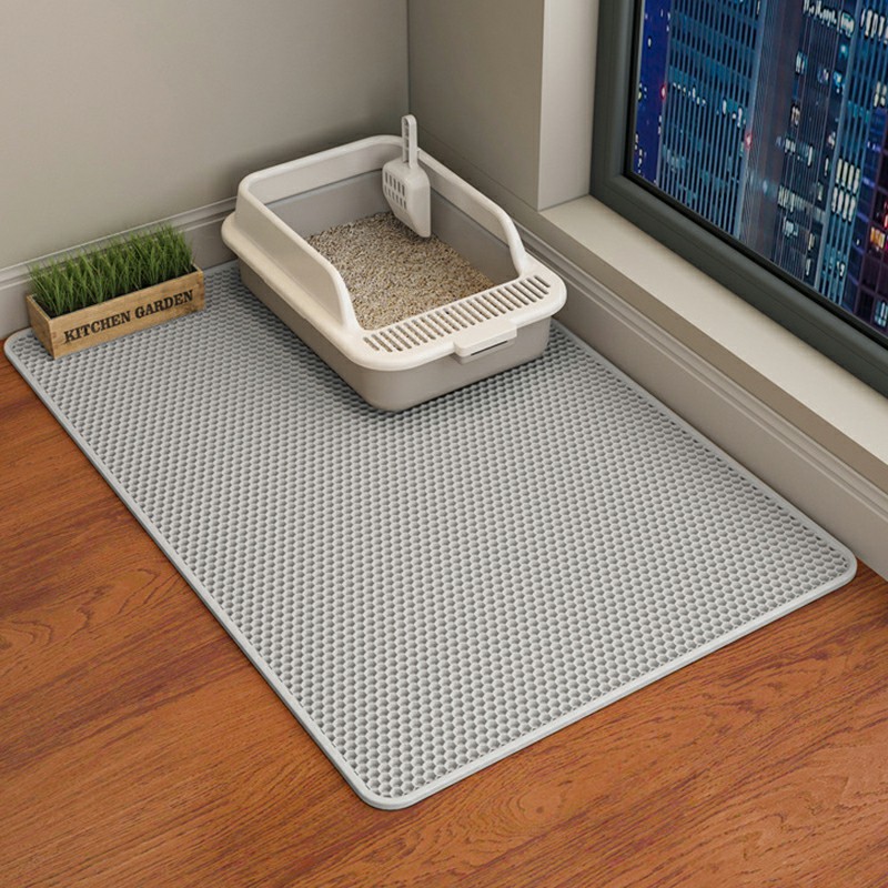 Washable Double Layer Cat Litter Mat Non Slip Pad for Litter Box Paw Cleanup Pets Grey