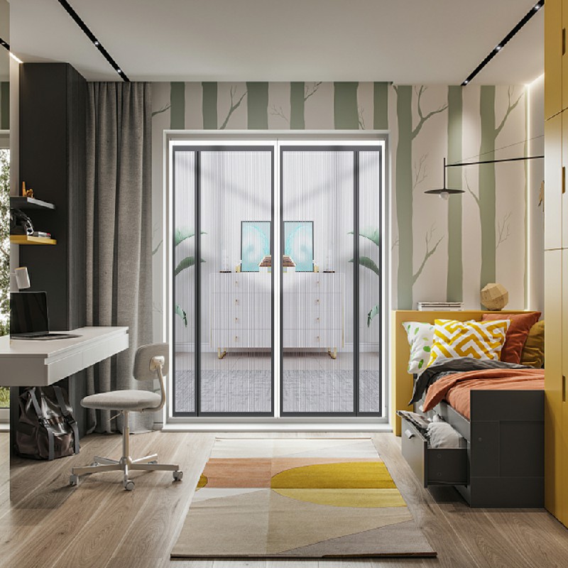 Magnetic Screen Side Opening Grey Insect Fly Mesh for Door 100x210cm