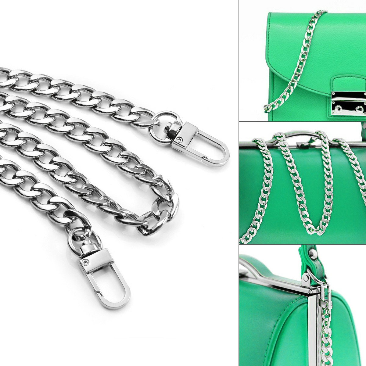 Silver Length Bag Metal Flat Chain Replacement Strap for Handbag 120CM