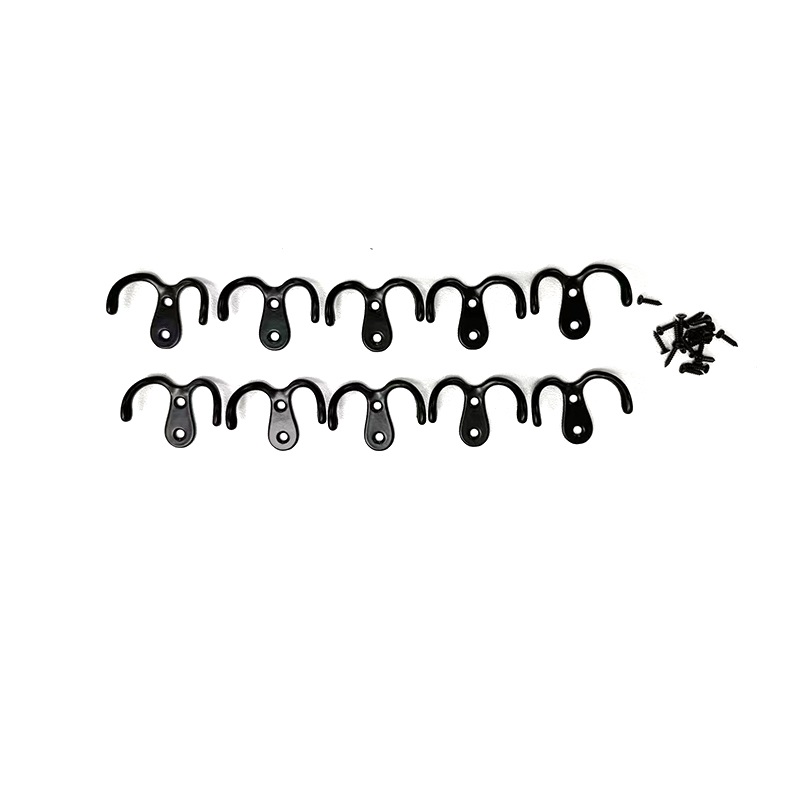 10PCS Heavy Duty Double Metal Coat Hooks Door Wall Hangers with Mounting Screws Black