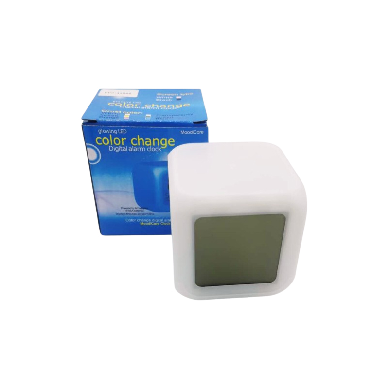 LED Silent Clock Cube Alarm with 7 Colors Glowing Date Day and Temperature Display