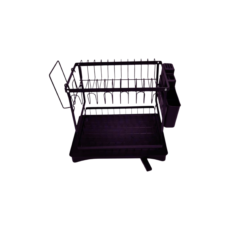2 Tier Sink Dish Drainer Rack with Drip Tray Plate Rack and Cutlery Holder Black