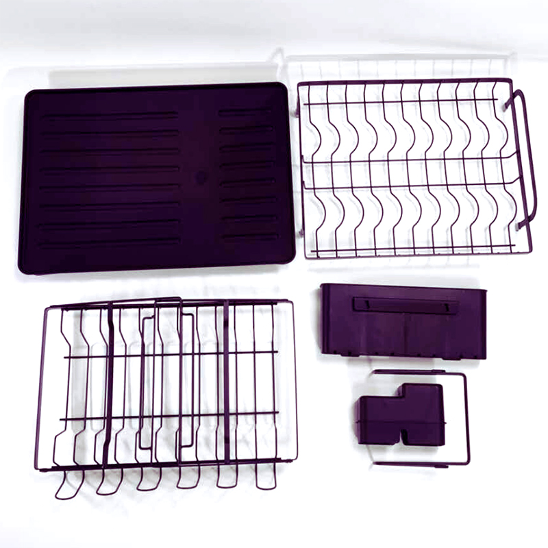 2 Tier Sink Dish Drainer Rack with Drip Tray Plate Rack and Cutlery Holder Black