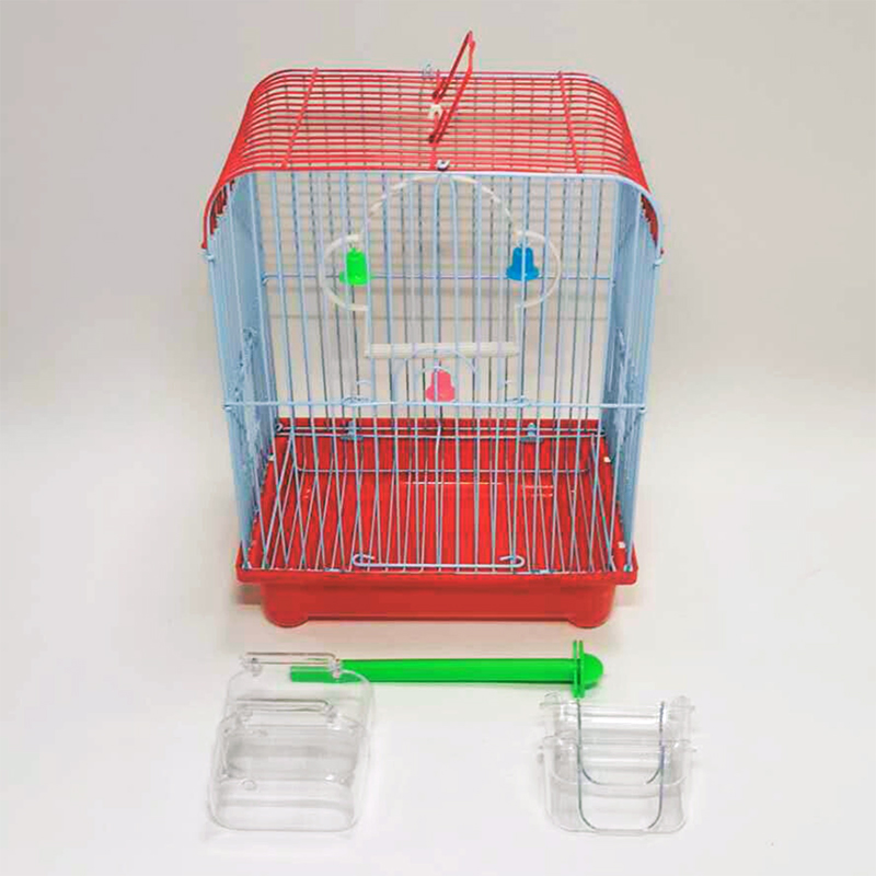 Red Small Bird Cages 22cm x 27cm x 16cm for Canaries Finches Metal with Accessories