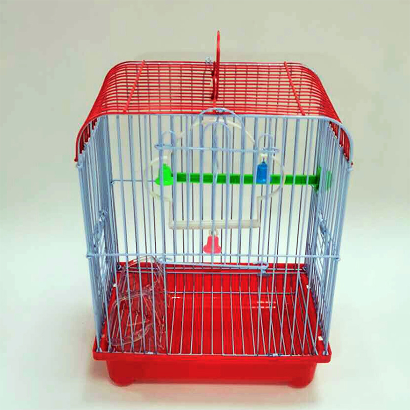 Red Small Bird Cages 22cm x 27cm x 16cm for Canaries Finches Metal with Accessories